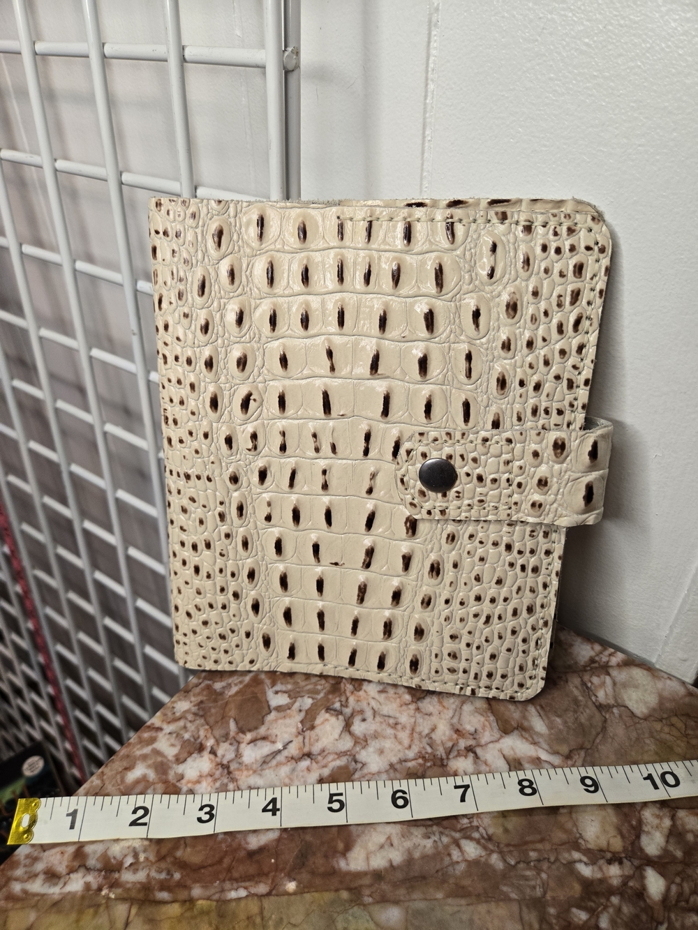 Cream Leather "Crocodile" Embossed Home Office Planner Cover